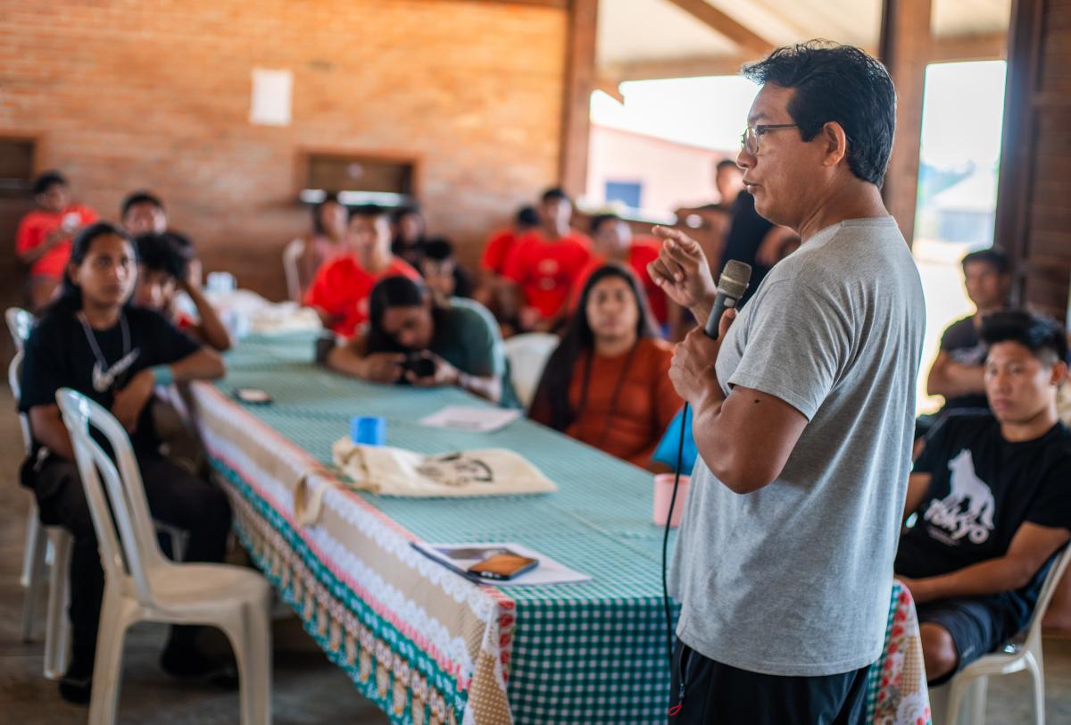 Ianukula Suya Kaiabi, durante a atualização do protocolo de acordos dos Comunicadores da Rede Xingu+