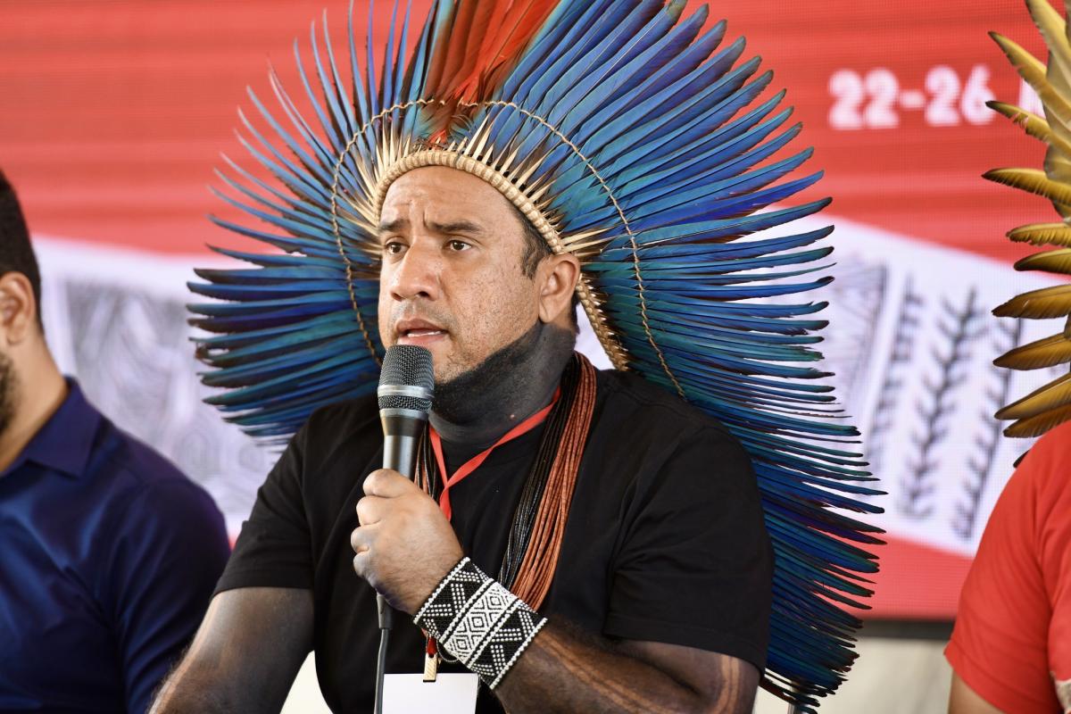 Dinamam Tuxá, da Coordenação Executiva da APIB, no Acampamento Terra Livre 2024