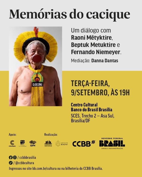 Card de divulgação do lançamento do livro do cacique Raoni