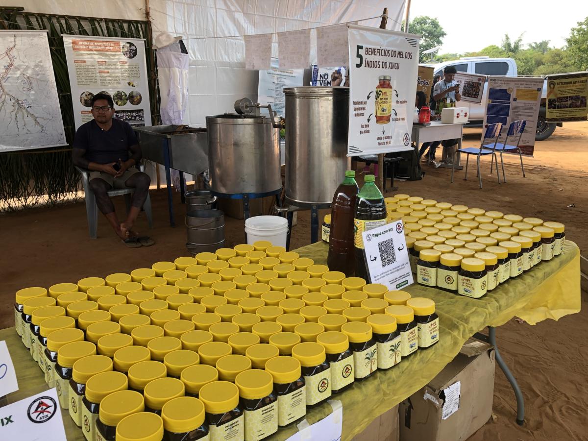 Estande do projeto Mel do Xingu, desenvolvido em parceria entre ATIX e ISA