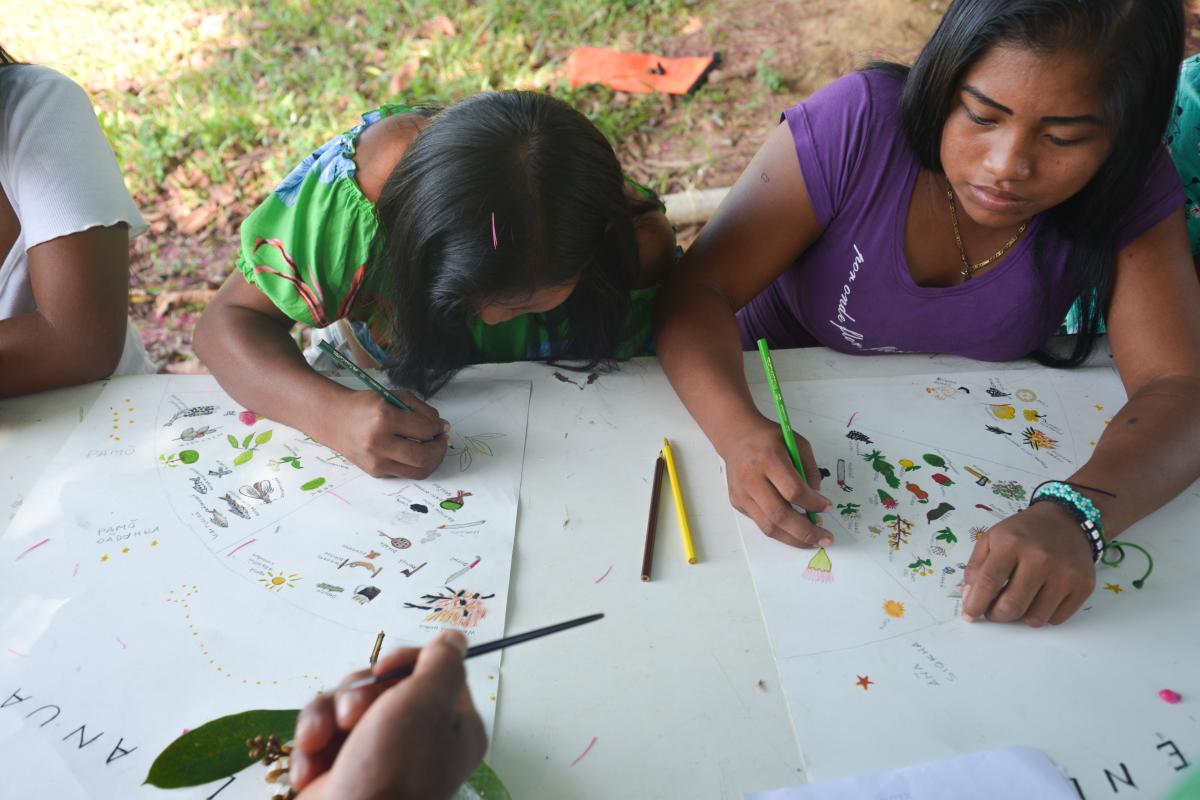 Mulheres durante oficina dos AIMAs